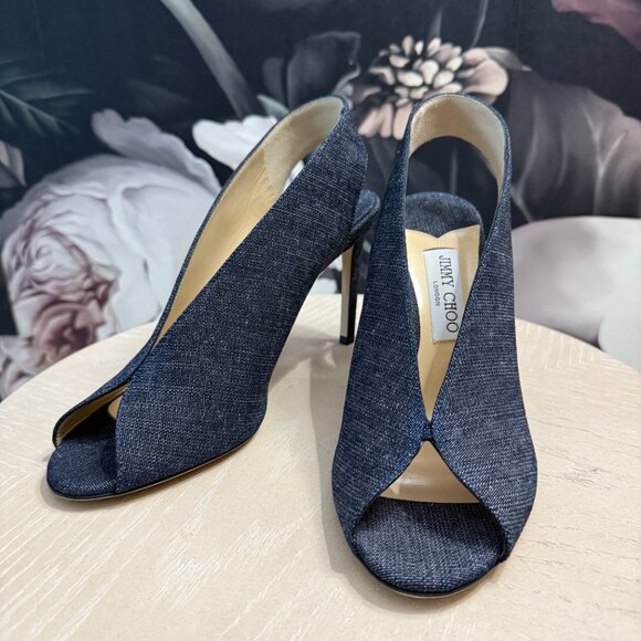 Jimmy Choo SHAR 85 Denim Peep-Toe Heels NEW – Size 40 | 9  (New in Box) - Picture 9 of 9
